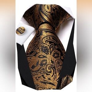 Elegant Gold and Black Paisley Tie
